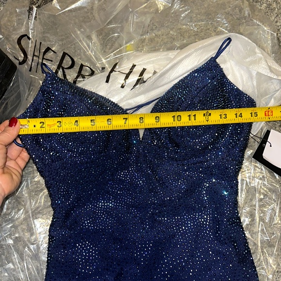 Sherri hill Rhinestone embellished jersey gown deep V neckline and lace up back. - Picture 17 of 17